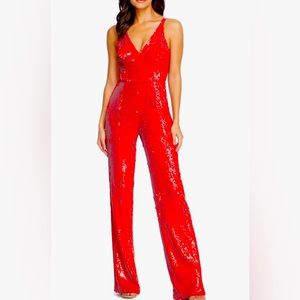 Charlie Sequin Jumpsuit in Lipstick Red from Dress the Population